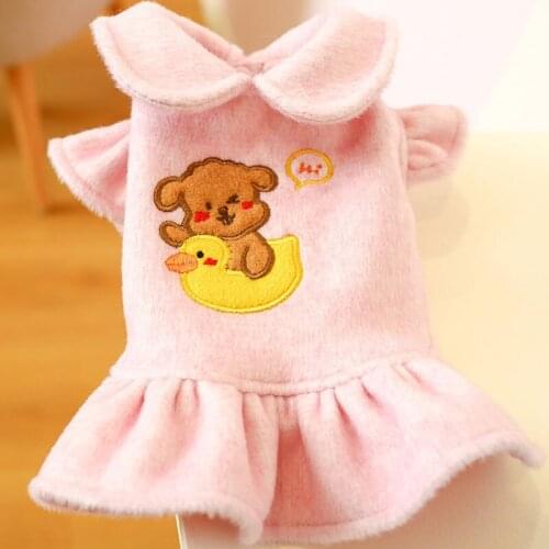 Cute Dog Clothes Warm Dog Coat Pink Blue Lapel Dog Dress Coat For Princess Girls Cat Clothing Tutu Dresses Jacket Costume Outfit