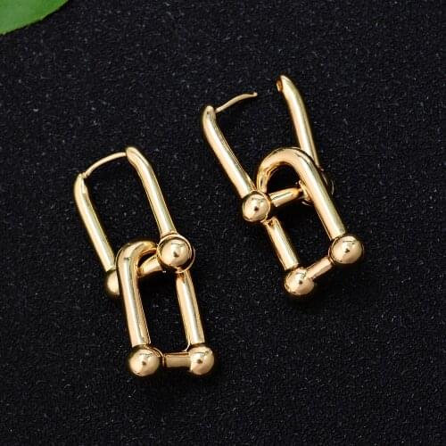 Fashion Gold Color Geometric Oval Hoop Earrings High Quality Personality Long Chain Dangle Earrings For Women Trend Jewellery