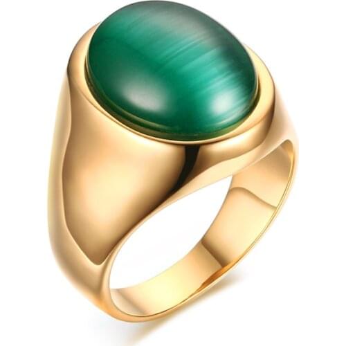 JHSL Fashion Jewelry High Polished Green Opals Stone Gold Color 316L Stainless Steel Male Men Rings US size 8 9 10 11