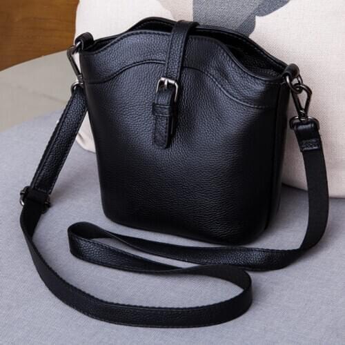 Fashion Genuine Versatile Women Leather Handbags Zipper Hasp Solid Small Bucket Bag Casual Shoulder Bags Female Crossbody bags