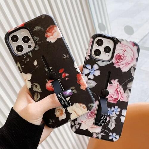 Fashion Flower Loop Ring Phone Case for iPhone 12 Mini 11 Pro Max XS Max Plants Floral Hide Ring Holder Stand Protective Cover