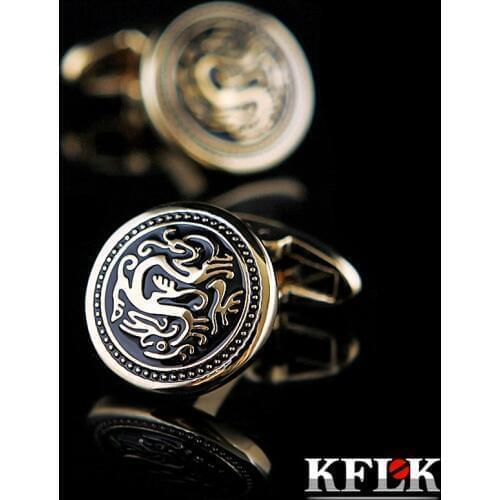 KFLK Jewelry French shirt cufflink for mens Brand Chinese Dragon Cuff link Luxury Wedding Button Gold High Quality guests