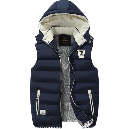 Men Coat Autumn Outerwear Windproof Casual Winter Vest Jacket Mens Sleeveless Hooded Thick Warm Waistcoat Detachable-Hat Thermal