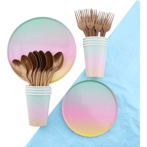 Gradient Dot Theme Tableware Set Birthday Celebration Engagement Proposal Marry Valentine Disposable Tableware Party Decoration