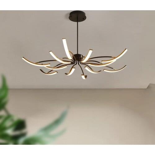 Nordic Matte Black/White LED Iron Chandelier For Bedroom Living Dinning Room Adjustable Chandeliers Indoor Lighting Ceiling Lamp