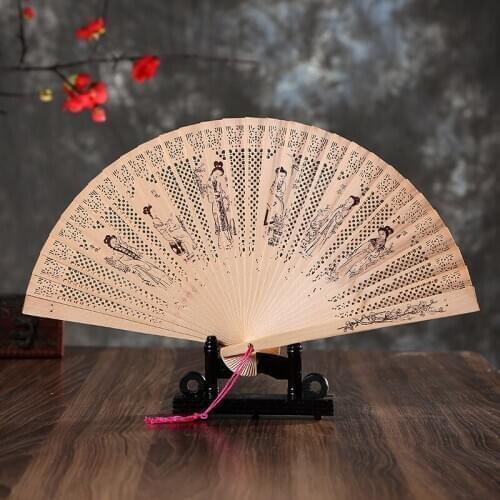 New Gift Box Fragrant Wood Fan Carved Double-Sided Hollow Folding Fan Chinese-Style Classical Ladies Artistic Fan