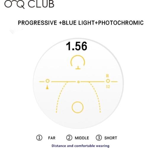 O-Q CLUB 1.56 Progressive Multifocal Lens Anti UV Photochromic Myopia Hyperopia Resistance Short Middle Far Lens