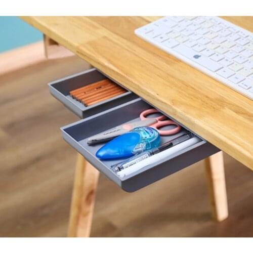 Self Stick Pencil Tray Under Desk Drawer Organizer Table Storage Box Stand Adhesive Hidden Paste Plastic Kitchen StationeryBrush