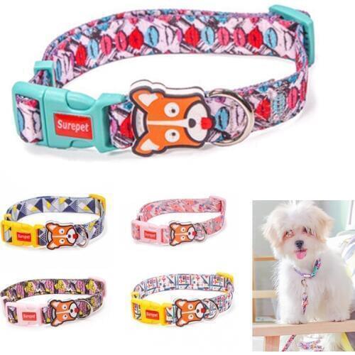 Dog Collar Nylon Fashion Printing Dog Harness with Leash Set No Pull Choke Free Pet Dog Collar Lead Set for Small Medium Puppies