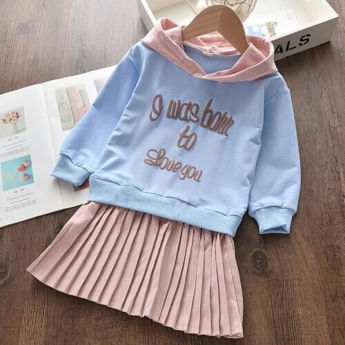 Baby Girl Dress Long Sleeve Spring Autumn A-Line Princess Dress Letter Print Pleated Kids Dresses for Girl 2 To 7 Years Children