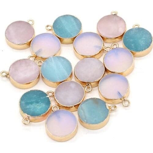 Natural Crystal Stone Pendant Round Agates Rose Quartzs Opal Amazonite Stone Charms for Jewelry Making Necklace Bracelet Gift