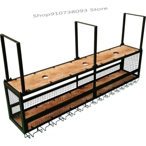 Bar front desk hanging wine rack rack goblet hanging upside down rack music restaurant bar wrought iron solid wood hanger