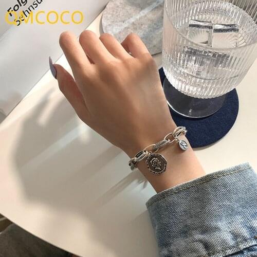 QMCOCO 925 Silver Bracelet Accessories Trendy Elegant Vintage Creative Design Round Portrait Pendant Jewelry Gifts For Women
