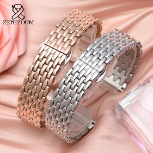 Crystalline modern collection Womens watch belt Solid steel strip Watch Strap smart Bracelets Butterfly Buckle Replacement 16mm