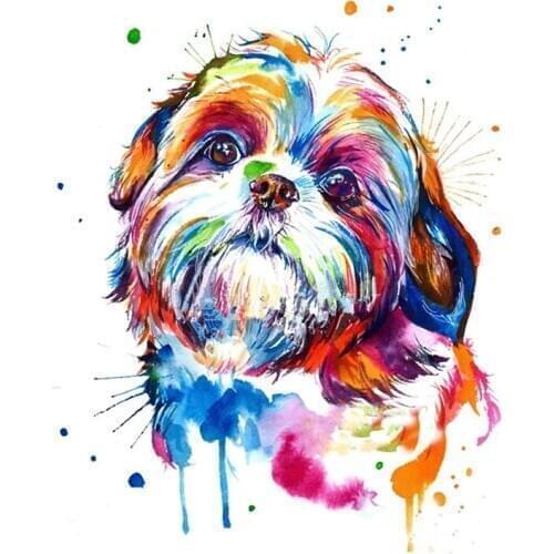 "Shih Tzu Dog"Watercolor Diy 5D Diamond Painting Cross Stitch Diamond Embroidery Rhinestones 3D Photo Diamond Stickers