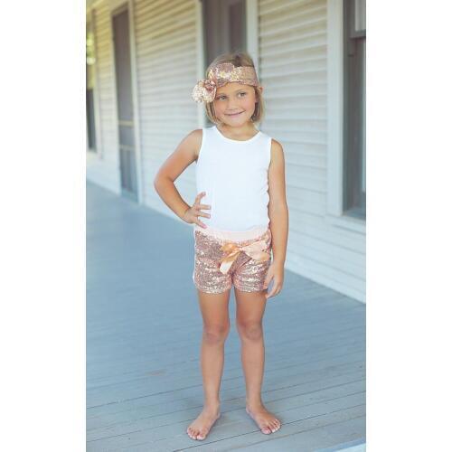 Baby Girl Blush Rose Sequin Shorts Girls Birthday Outfit Sequin Toddler Party Shorts Rose Gold Glittery Sequin Shorts