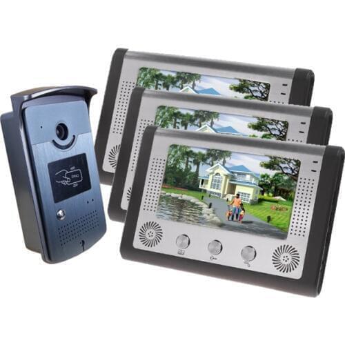 SmartYIBA Video Intercom 7''Inch Monitor Wired Video Doorbell Door Phone Intercom System RFID Access 3 Monitor 1 Camera For Home