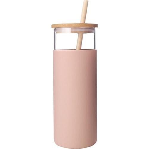 24Oz Glass Tumbler Portable Glass Water Bottle Straw Silicone Protective Sleeve Bamboo Lid