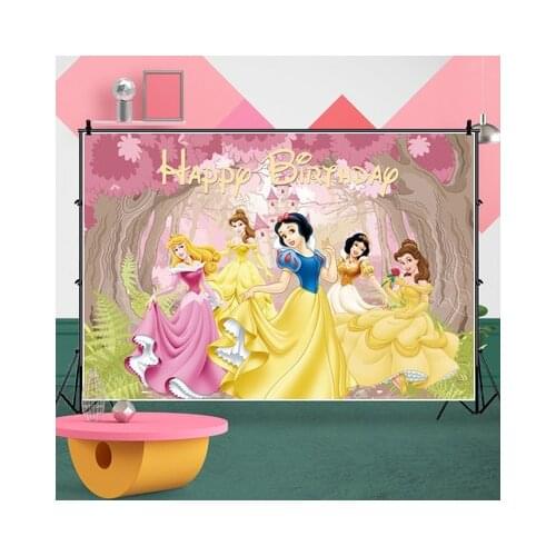 Customizable Disney princess Photography Background Vinyl Cloth Photo Shooting Backdrop for Kid Baby Birthday Party Photo Studio
