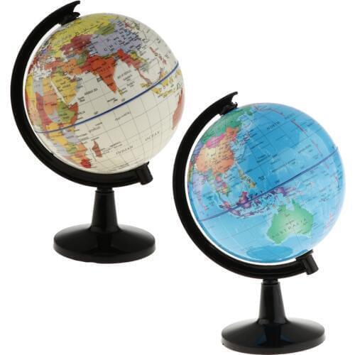 2Pcs WORLD GLOBE Rotating Swivel Map Regional Earth Atlas Geography Educational Toy Gift Home Office Ideal Miniatures 10.6cm