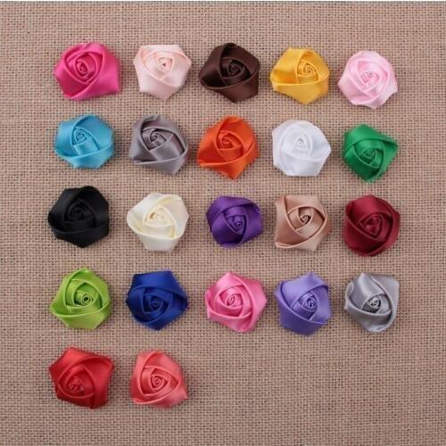 Yundfly 5pcs Flat Back Mini Ribbon Rose Flower Accessories Handmade Rolled Rosettes for Hair Clip DIY Headwear