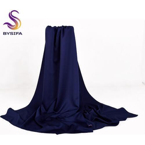 [BYSIFA] Solid Satin Silk Scarf Women Accessories Brand Long Neck Scarves Spring Fall Top Grade Head Scarf 22 Kinds of Color