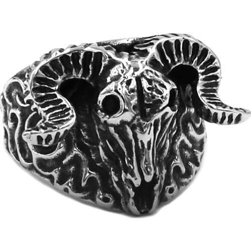 Viking Norse Satan Ram Goat Head Ring Stainless Steel Jewelry Classic Animal Sheep Biker Mens Women Ring Wholesale SWR0973