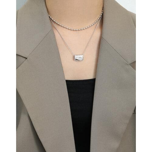 925 Sterling Silver Irregular Surface Square Pendants Necklaces For Women Neck Chain, New Fashion Necklace Woman Fine Jewelry