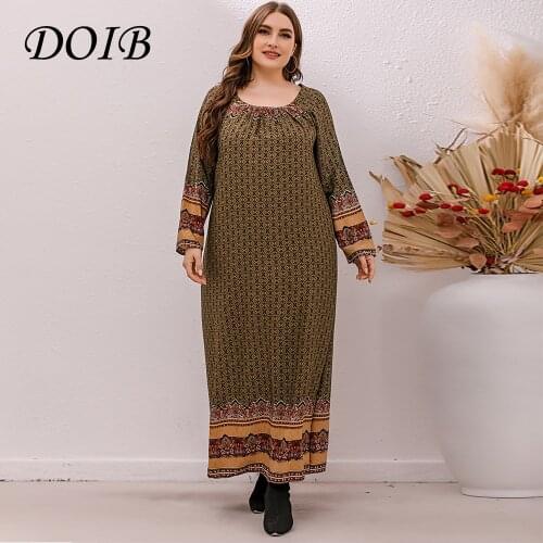 DOIB Women Plus Size Dress Print V Neck Oversize Desses Large Size Female Dress 2021 Summer Sashes Sleeveless Dress