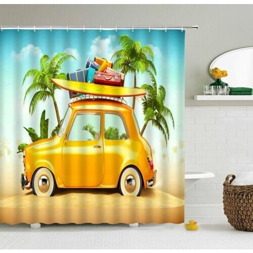 1PC Beach Seaworld Shower Curtains for Bathroom Waterproof Polyester Cloth Bathroom Curtain Printing Curtain Shower Curtains