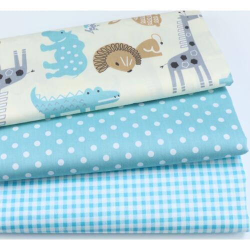 100% cotton twill cloth cartoon forest lion animals blue dots check fabrics for DIY crib bedding cushions handwork decoration