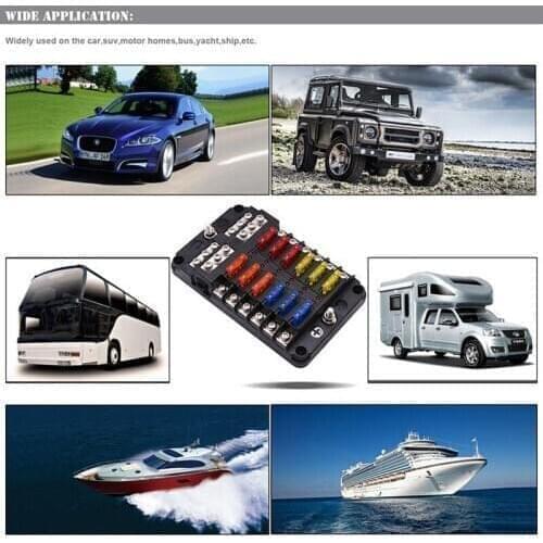 12 Way 12V 24V Blade Fuse Box Holder w/ LED Warning Light for Car Boat