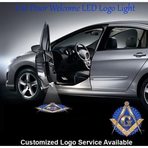 2x Free and Accepted Masons Logo Wired Car Door Welcome Step Courtesy Laser Projection Ghost Shadow Puddle LED Light Universal