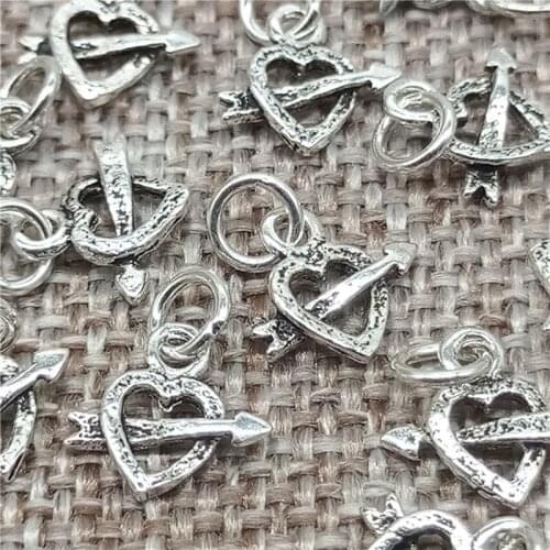 925 Sterling Silver Tiny Heart Charms Arrow Through Heart Cupid for Bracelet Earring