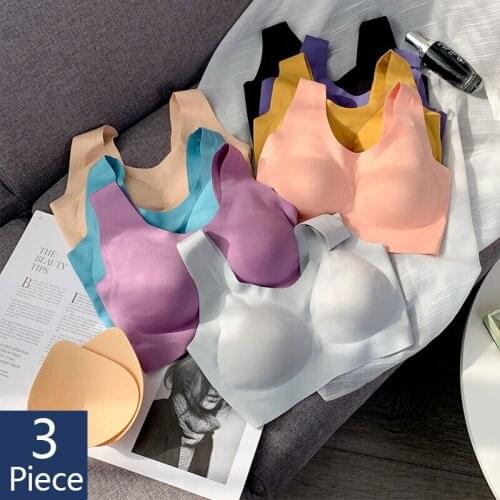 Dropshipping Bras For Women 3pcs Latex Bra Seamless Bra Plus Size Underwear Push Up Bralette With Pad Vest Top Wireless BH Bra