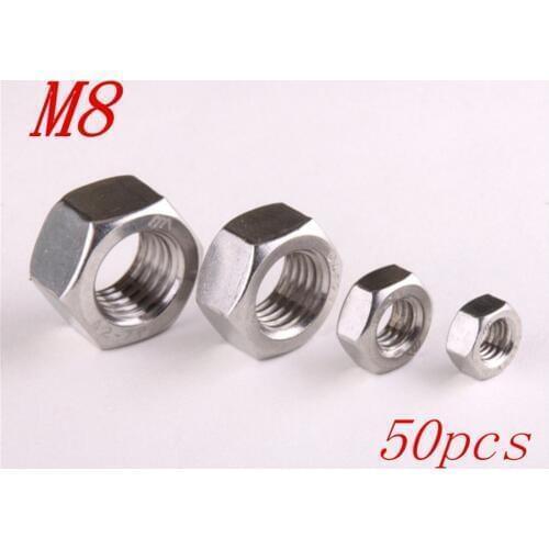 50pcs/Lot Free Shipping Metric Thread M8 304 Stainless Steel Hexagon Nuts Screw Nuts Hex Nuts