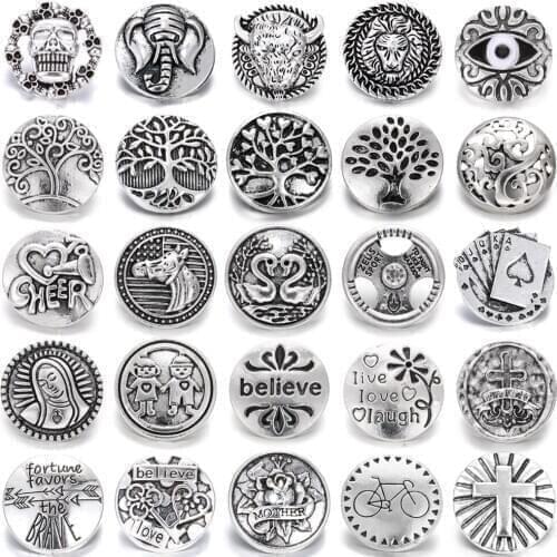 6pcs/lot New Snap Jewelry Vintage Round Love Heart Metal 18mm Snap Buttons Fit Snap Necklace Bracelet for Women Button Jewelry