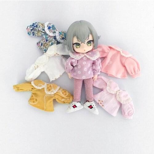6 Styles Ob11 Doll Clothes Lace Collar Shirt Cute T-shirt 16cm BJD Doll Clothes GSC YMY P9 1/12 Doll House Universal Accessory