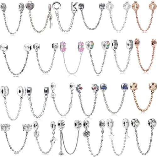 Fit Original Pandora Charms Bracelet Women Heart Key Star Life Tree Daisy Flower Butterfly Safety Chain Beads for Jewelry Making
