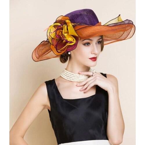 British Linen Hat Women Europe And America Fashion Big Brim Linen Top Hat British Three Layer Wavy Edge