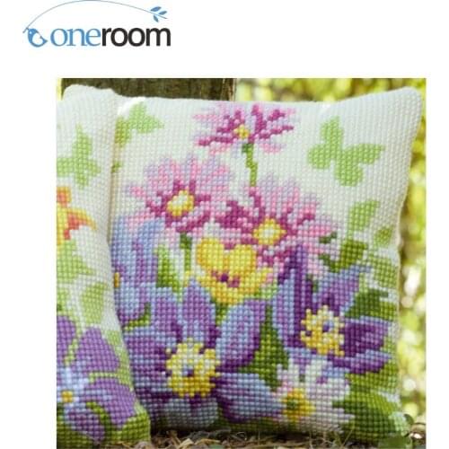 CX0750 flower 2 DIY Acrylic Yarn Embroidery Pillow Tapestry Canvas Cushion Front Cross Stitch Pillowcase