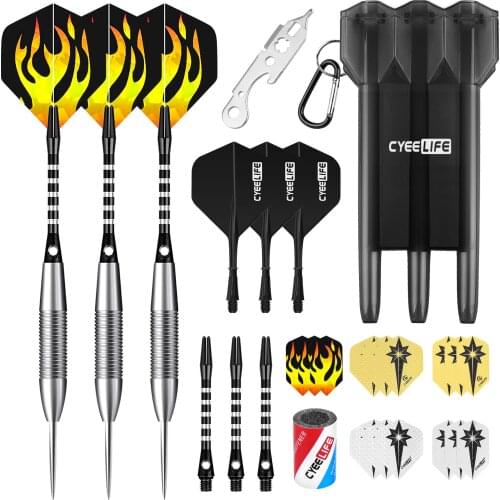 CyeeLife 90% Tungsten Steel tip darts 21/23/26/28/30g and Carrying case,Aluminum Shafts+Sharpener+Tool