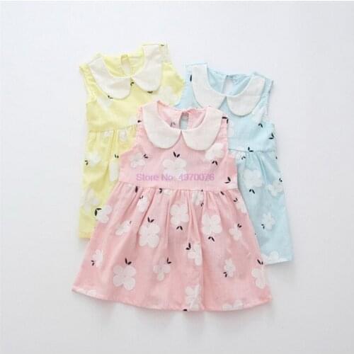 DHL 200pcs Baby Girl Sleeveless Flower Print Cotton and Linen floral Dress Baby Girl Spring Summer Party and Usual dresses