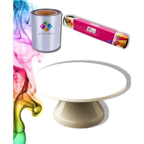 Dönen Başlıklı Pasta Sıvama Standı + Yan Dekor Transfer Jelatin + 10 lu Krema Sıkma Torbası