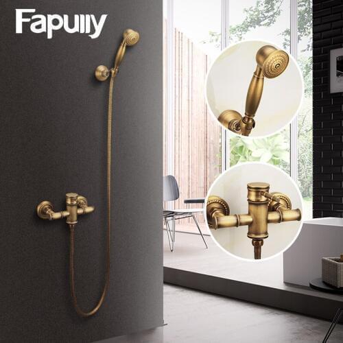 Fapully Antique Style Brass Copper Round Hand Shower Bath Tub Faucet Luxury Bathroom rain Hand Shower Head Wall Mounted HS127