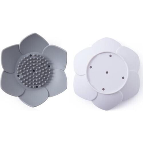 Flexible Silicone Bathroom Shower Soap Dish Box Storage Plate Tray Drain Holder Flower Soapbox LX2099