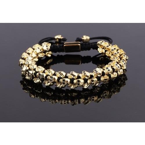High Quality Men Jewelry Bracelet Handmade Cute Brass CZ Skull Charm Braided Luxury Macrame Bracelet Men