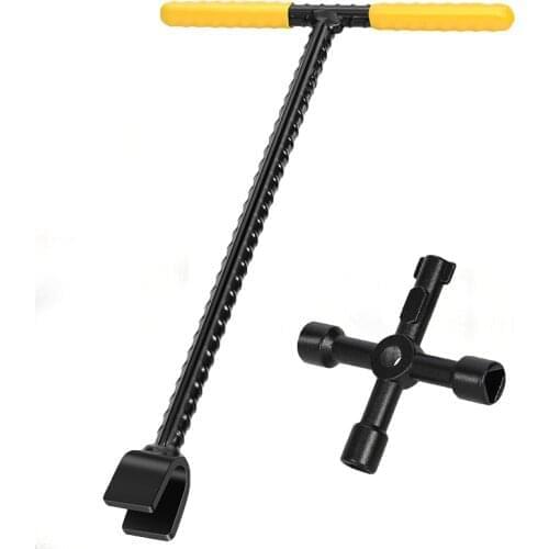 Water Meter Key 12 Inch (About 30.5 Cm) - T-handle Lock Valve Key Wrench Tool For Stop Valve I With 4-Way Utility Key