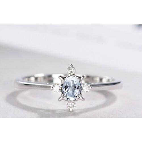 Solid 14k White Gold Ring 4x6mm Oval Cut Aquamarine Natural Diamonds Engagement Wedding Ring for Women Fine Jewelry