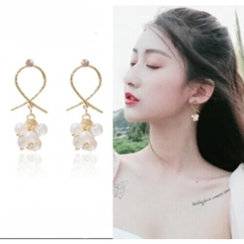 Korean Temperament Elegant Fashion Wild Charm Cross Pearl Long Tassel Earrings Ladies Best Gift Ear Jewelry Wholesale